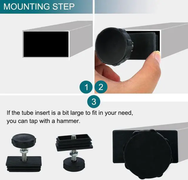Alt view image 5 of 7 - Adjustable Leveling Feet 30 x 60mm Tube Inserts Furniture Table Glide 4 Sets