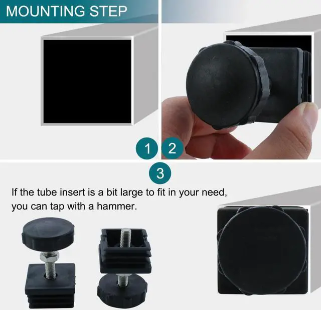 Alt view image 5 of 7 - Leveling Feet 40 x 40mm Square Tube Insert Adjustable Leveler for Table 4 Sets