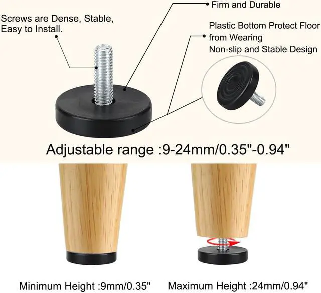 Alt view image 4 of 7 - Adjustable Feet 20 x 20mm Tube Inserts Furniture Table Glide 10 Sets