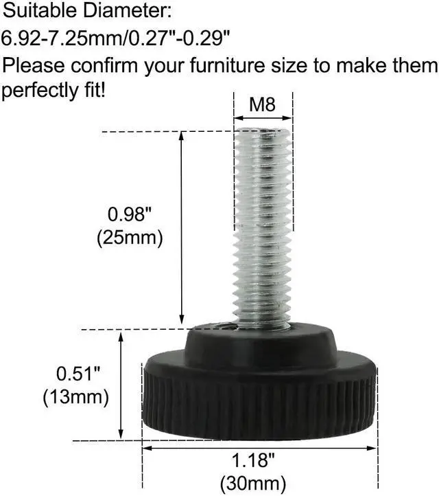 Alt view image 2 of 7 - M8 x 25 x 30mm Adjustable Leveling Feet Desk Leg 12pcs, Black and Silver Tone