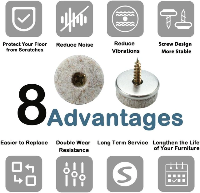 Alt view image 5 of 7 - Screw Felt Gliders Furniture Leg Pads DIY Leg Feet Protector 22mm 7/8" Dia 10pcs