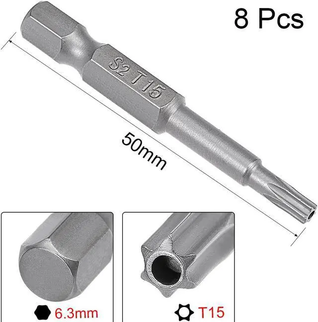 Alt view image 2 of 5 - 8 Pcs 1/4" Hex Shank T15 Magnetic Security Torx Screwdriver Bits 50mm Length
