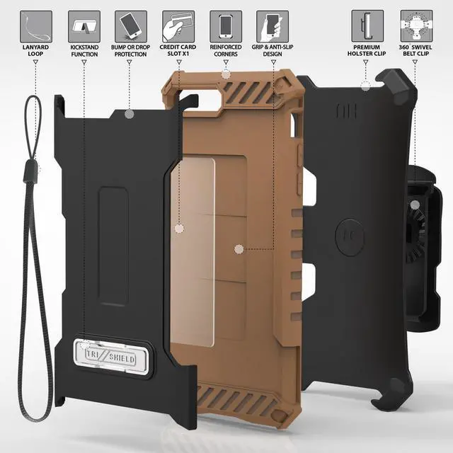 Alt view image 4 of 6 - BROWN CASE KICKSTAND COVER + STRAP + BELT CLIP HOLSTER FOR iPHONE 8 PLUS, 7PLUS