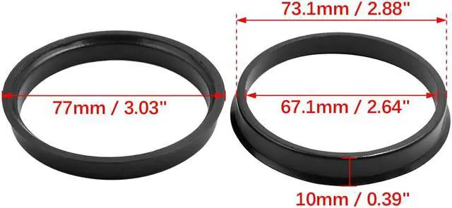 Alt view image 3 of 5 - 4pcs Black Plastic Car Wheel Bore Center Collar Hub Centric Ring 73.1-67.1mm
