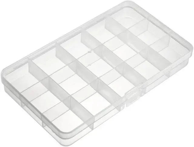 Main image of Component Storage Box - Plastic Fixed 15 Grids Electronic Component Containers Tool Boxes Clear White 170x100x23mm