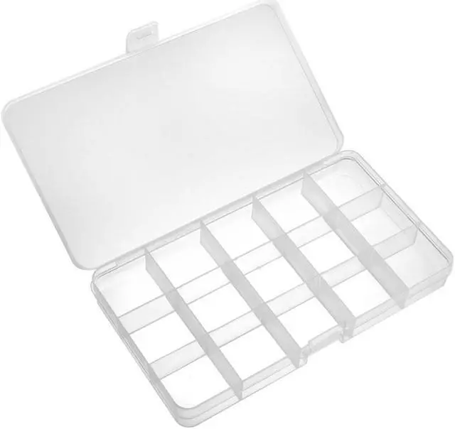 Alt view image 3 of 4 - Component Storage Box - Plastic Fixed 15 Grids Electronic Component Containers Tool Boxes Clear White 170x100x23mm