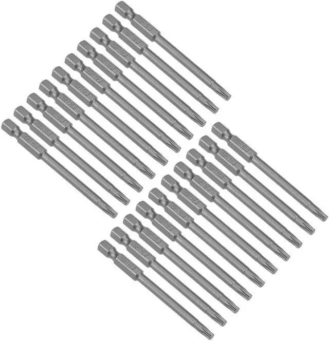 Main image of 20pcs 75mm Long 1/4" Hex Shank T20 Magnetic Torx Head Screwdriver Bits S2 High Alloy Steel