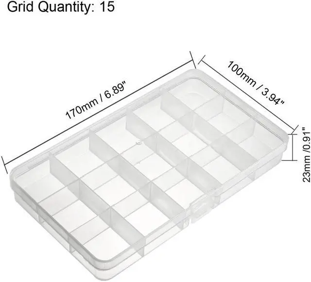 Alt view image 2 of 4 - Component Storage Box - Plastic Fixed 15 Grids Electronic Component Containers Tool Boxes Clear White 170x100x23mm