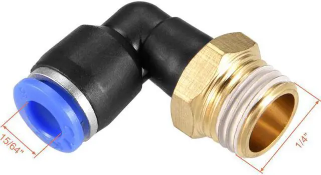 Alt view image 2 of 3 - PL6-02 Pneumatic Push to Connect Fitting, Male Elbow - 15/64" Tube OD x 1/4" G Thread Tube Fitting Blue 5pcs