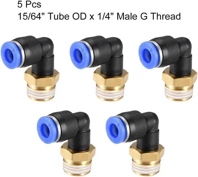 Alt view image 3 of 3 - PL6-02 Pneumatic Push to Connect Fitting, Male Elbow - 15/64" Tube OD x 1/4" G Thread Tube Fitting Blue 5pcs