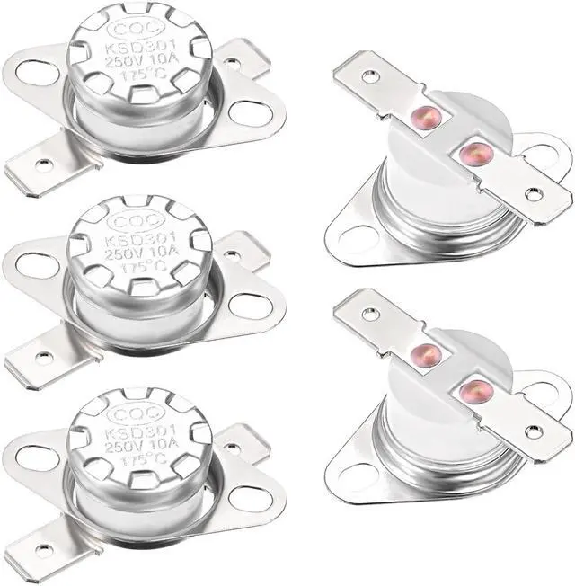 Main image of KSD301 Thermostat, Temperature Control Switch 175°C 10A Normally Closed N.C 6.3mm Pin 5pcs
