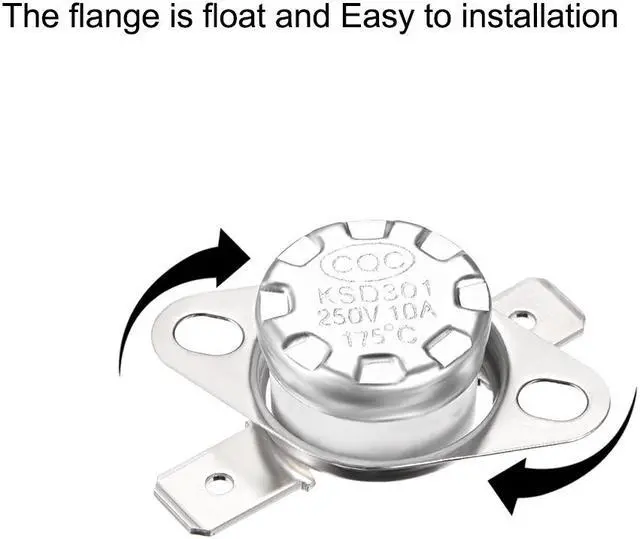 Alt view image 2 of 4 - KSD301 Thermostat, Temperature Control Switch 175°C 10A Normally Closed N.C 6.3mm Pin 5pcs