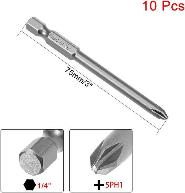 Alt view image 2 of 4 - 10Pcs 1/4-Inch Hex Shank 75mm Length Phillips 5PH1 Magnetic Screw Driver S2 Screwdriver Bits