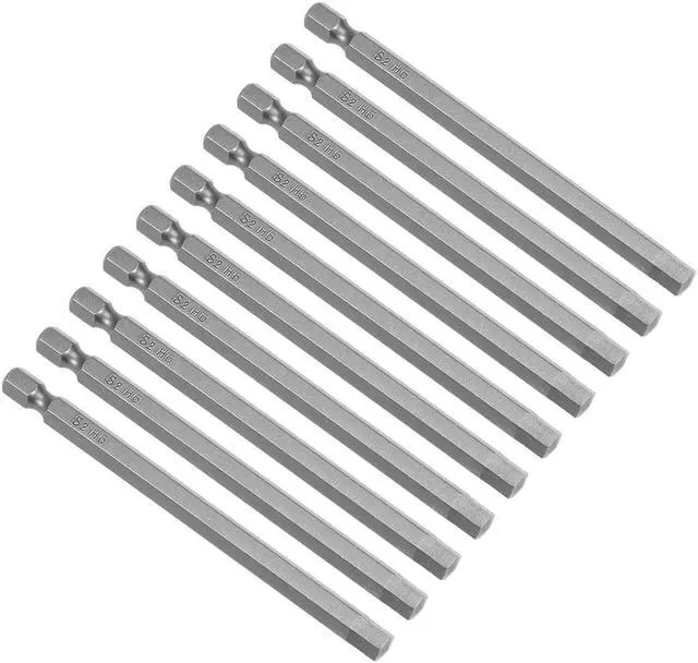 Main image of 10Pcs 1/4" Hex Shank 100mm Length Magnetic Hex Head H6 Screwdriver Bits S2 Alloy Steel