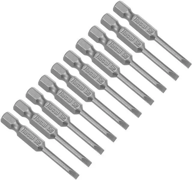 Main image of 10Pcs 1/4" Hex Shank 50mm Length Magnetic SL3 Slot Head Screwdriver Bits S2 Alloy Steel