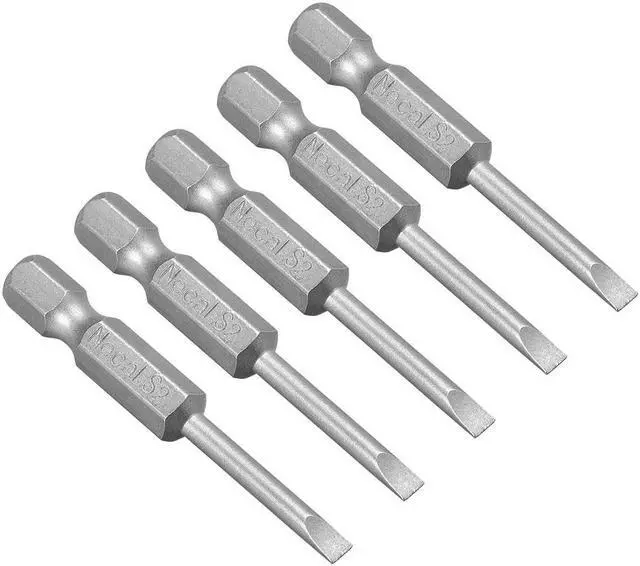 Main image of 5Pcs 1/4" Hex Shank 50mm Length Magnetic SL3 Slot Head Screwdriver Bits S2 Alloy Steel