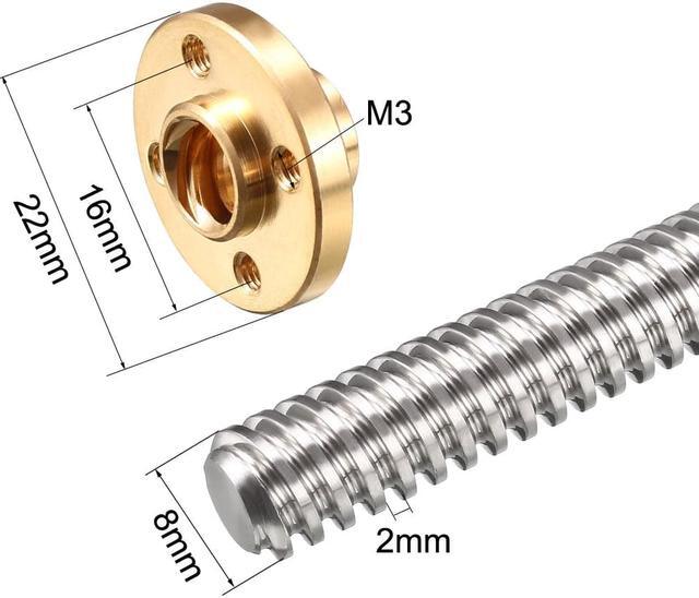 Alt view image 3 of 3 - 500mm T8 OD 8mm Pitch 2mm Lead 2mm Stainless Steel Lead Screw Rod with Copper Nut (Acme Thread) for 3D Printer Z Axis