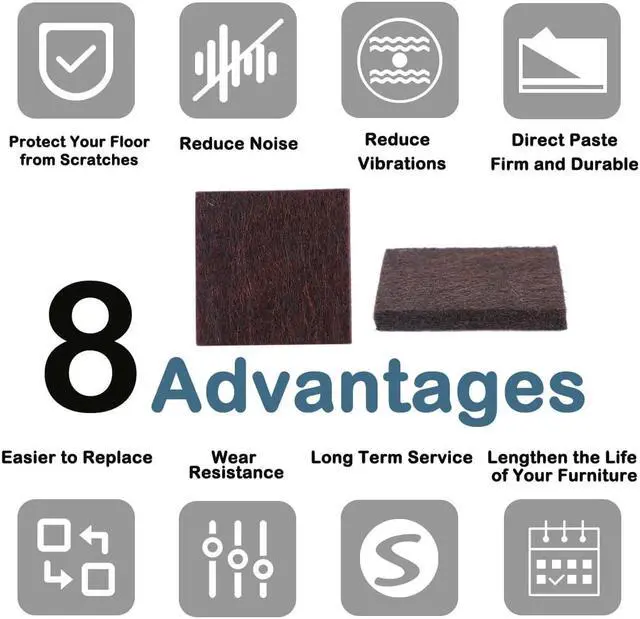 Alt view image 6 of 7 - 32pcs Furniture Felt Pads Square 1 3/4" Self-stick Non-slip Anti-scratch Pads for Sofa Cabinet Chair Feet Floor Protector Brown