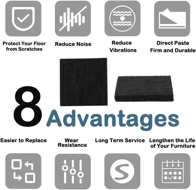 Alt view image 6 of 7 - 180pcs Furniture Felt Pads Square 3/4" Anti-slip Prevent Scratch Pads for Sofa Cabinet Chair Feet Floor Protector Black