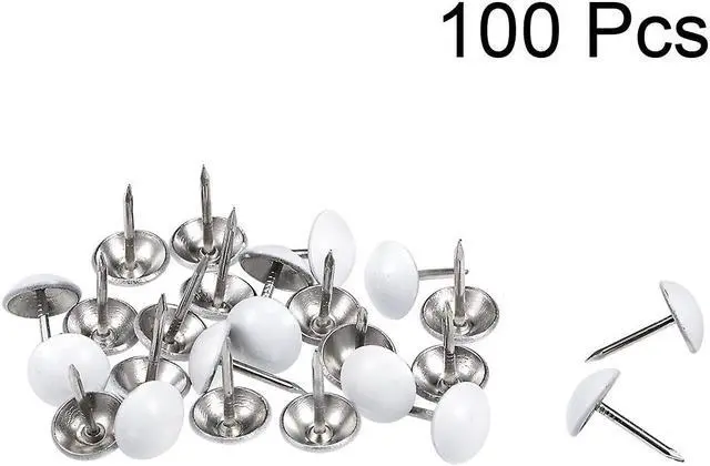 Alt view image 2 of 4 - Upholstery Nails Tacks 11mm White Round Head 17mm Length Thumb Push Pins 100 Pcs