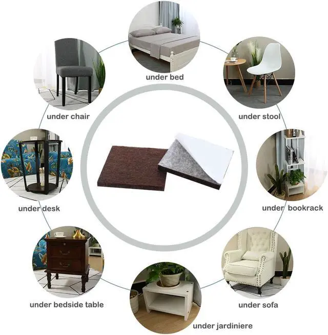 Alt view image 5 of 7 - 32pcs Furniture Felt Pads Square 1 3/4" Self-stick Non-slip Anti-scratch Pads for Sofa Cabinet Chair Feet Floor Protector Brown