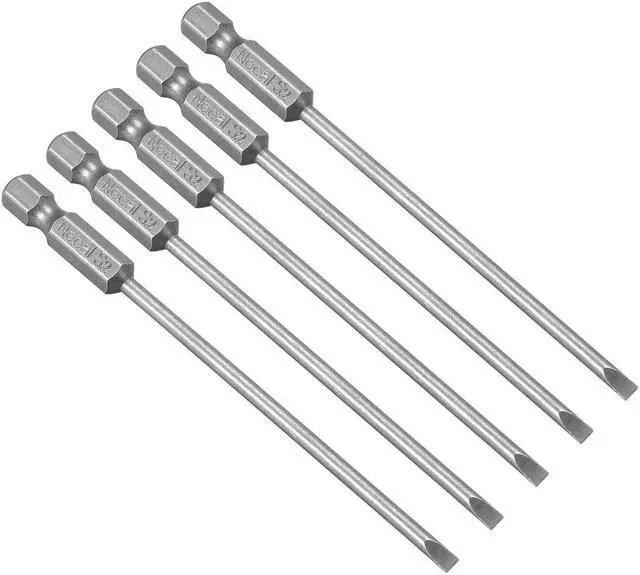 Main image of 5Pcs 1/4" Hex Shank 100mm Length Magnetic SL3 Slot Head Screwdriver Bits S2 Alloy Steel