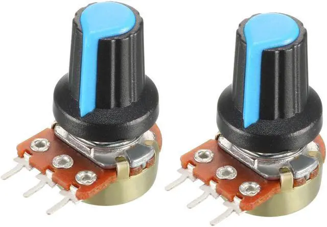 Main image of 2Pcs 5K Ohm Variable Resistors Single Turn Rotary Carbon Film Taper Potentiometer with Knobs