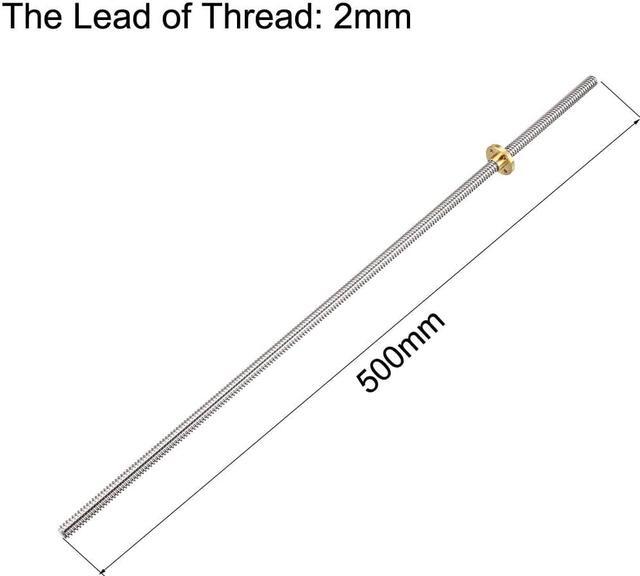 Alt view image 2 of 3 - 500mm T8 OD 8mm Pitch 2mm Lead 2mm Stainless Steel Lead Screw Rod with Copper Nut (Acme Thread) for 3D Printer Z Axis