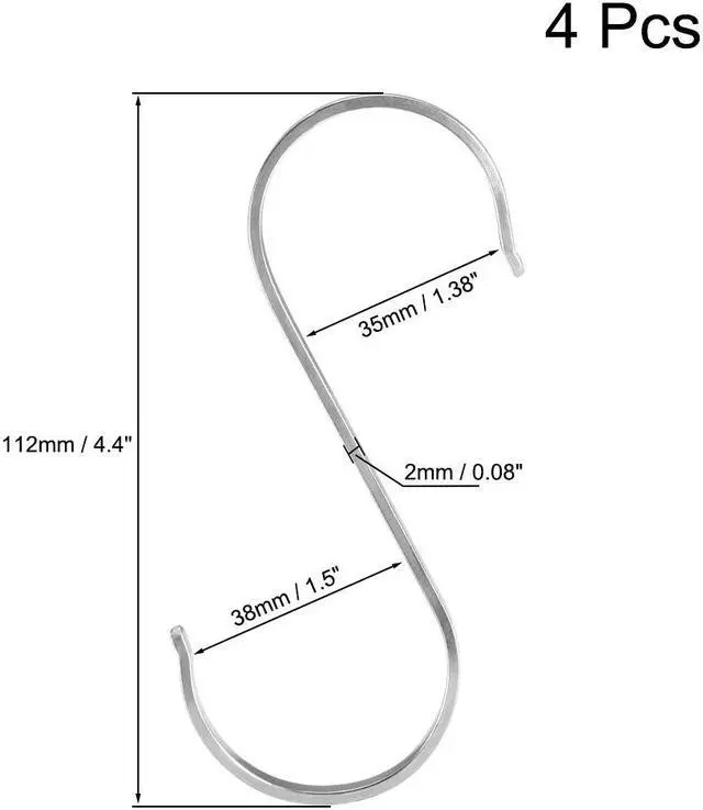 Alt view image 2 of 3 - Stainless Steel S Hooks 4.4" S Shaped Hook Hangers for Kitchen Bathroom Bedroom Storage Room Office Outdoor Multiple Uses 4pcs