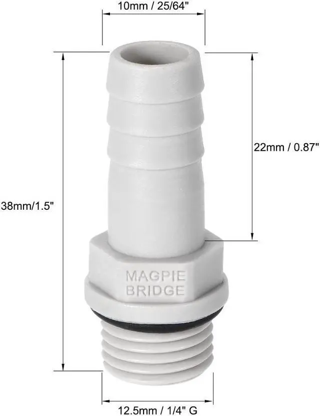 Alt view image 2 of 6 - PVC Barb Hose Fitting Connector Adapter 10mm or 25/64" Barbed x 1/4" G Male Pipe 20pcs