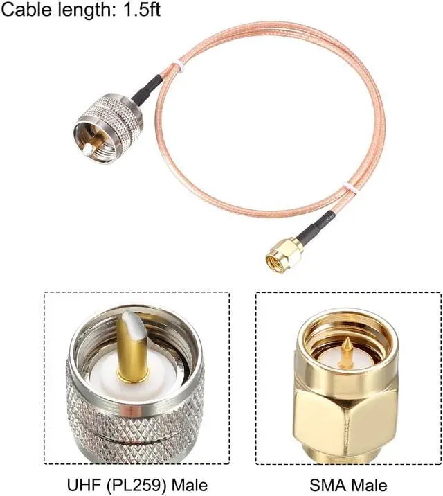 Alt view image 2 of 4 - SMA Male to UHF PL-259 Male RG316 RF Coaxial Coax Cable 1.5 ft