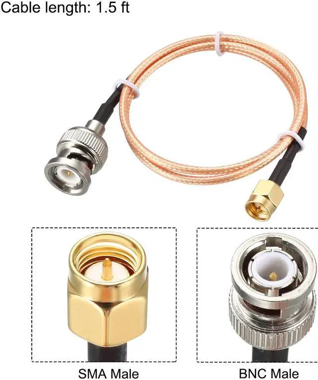 Alt view image 2 of 4 - RG316 Coaxial Cable with BNC Male to SMA Male Connectors 50 Ohm 1.5 Feet 2pcs