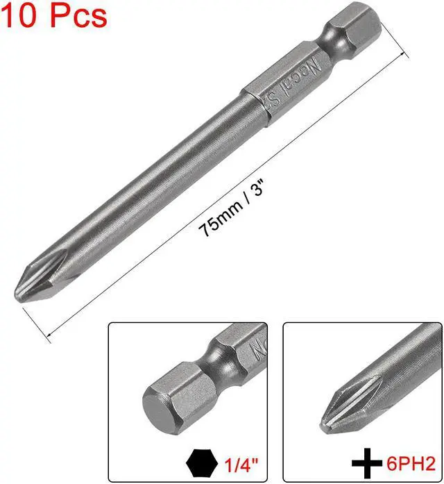 Alt view image 2 of 4 - 1/4-Inch Hex Shank 75mm Length Phillips Cross 6PH2 Magnetic Screw Driver S2 Screwdriver Bits 10pcs