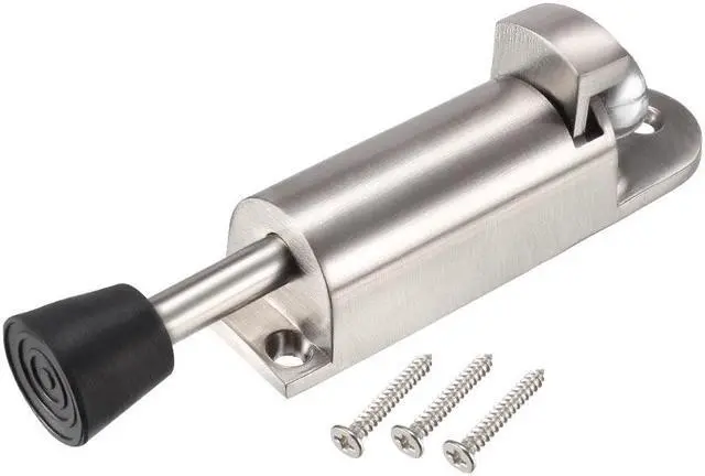 Alt view image 3 of 3 - Kickdown Door Stopper Spring Loaded Foot Pedal Door Stops Holder 112mmL Silver Tone