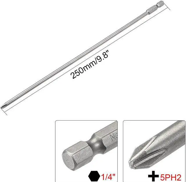 Alt view image 2 of 4 - 1/4-Inch Hex Shank 250mm Length Phillips 5PH2 Magnetic Screw Driver S2 Screwdriver Bits