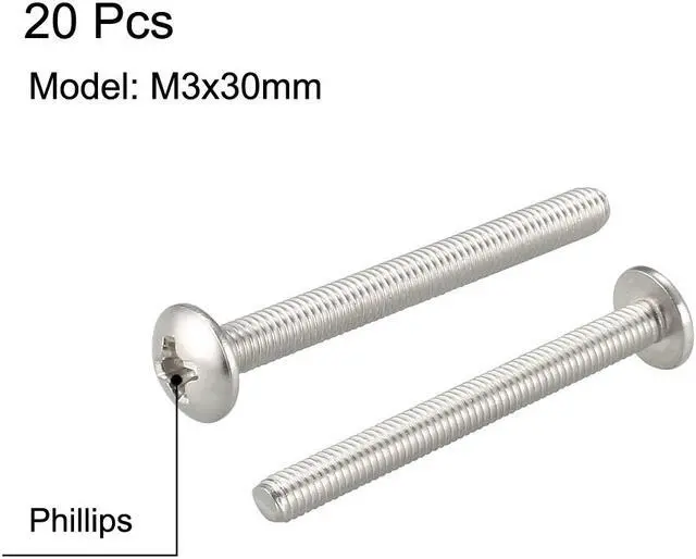 Alt view image 2 of 3 - Machine Screws, M3x30mm Phillips Truss Head Screw, 304 Stainless Steel, Fasteners Bolts 20Pcs