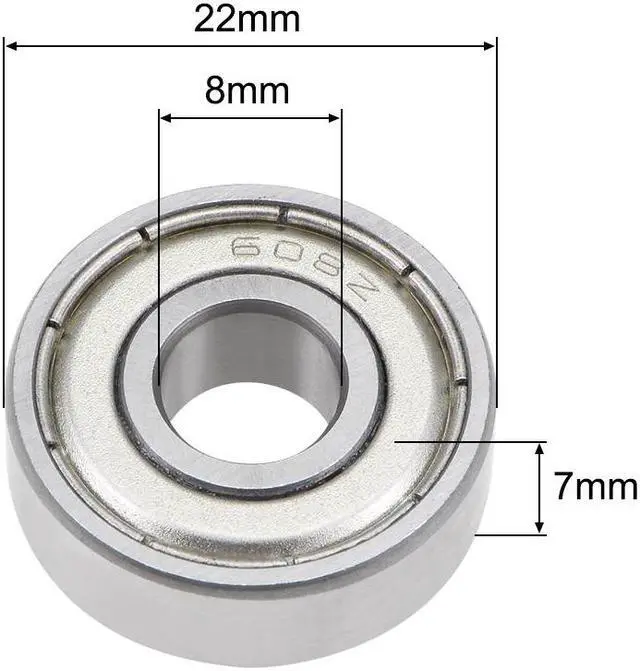 Alt view image 3 of 3 - 608ZZ Deep Groove Ball Bearing 8x22x7mm Double Shielded ABEC-3 Bearings 10-Pack