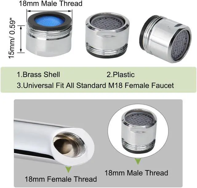 Alt view image 2 of 7 - 3pcs 18mm Faucet Aerators Universal Male Faucet Replacement Part for Bathroom Lavatory Kitchen Sinks Faucet Bidet Faucet