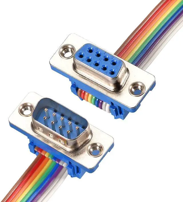 Alt view image 5 of 5 - IDC Rainbow Wire Flat Ribbon Cable DB9 Male to DB9 Female Connector 2.54mm Pitch 19.7inch Length