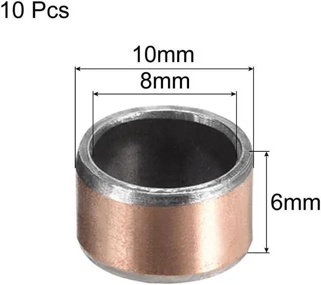 Alt view image 2 of 3 - Sleeve Bearing 8mm Bore x 10mm OD x 6mm Length Plain Bearings Wrapped Oilless Bushings (Pack of 10)
