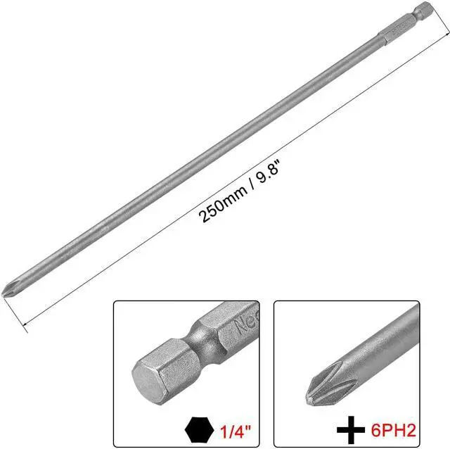 Alt view image 2 of 4 - 1/4-Inch Hex Shank 250mm Length Phillips Cross 6PH2 Magnetic Screw Driver S2 Screwdriver Bits
