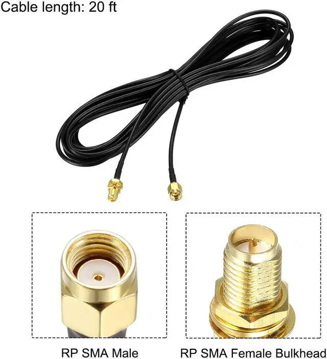 Alt view image 2 of 4 - Antenna Extension Cable RP-SMA Male to RP-SMA Female Low Loss RG174 20 ft 2pcs