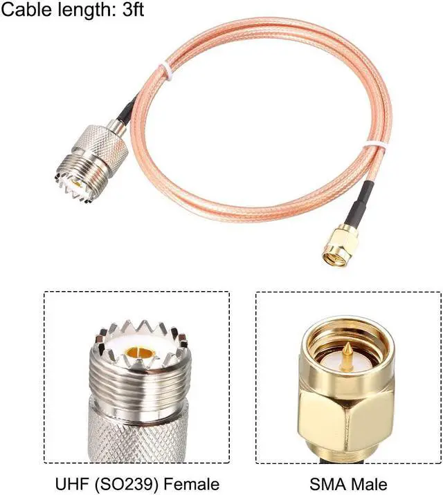 Alt view image 2 of 4 - SMA Male to UHF SO-239 Female RF Coaxial Cable Low Loss RG316 Antenna Cable 3ft