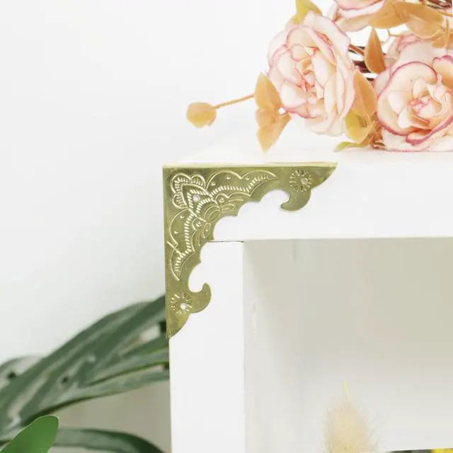 Alt view image 5 of 7 - Box Corner Protectors Vintage Gold Tone Triangle Metal Frame Edge Corner Protectors for Furniture Desk Jewelry Box Table Pack of 4