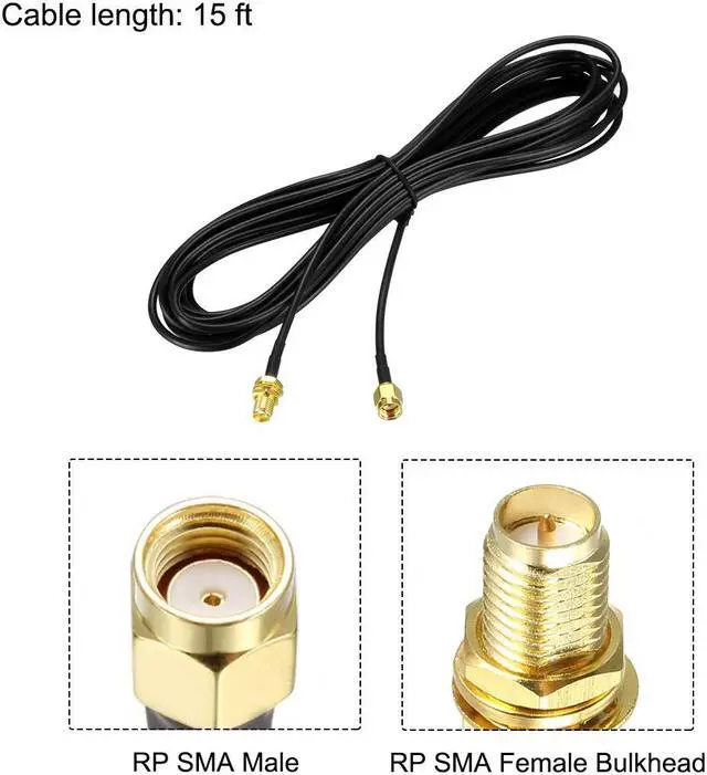 Alt view image 2 of 4 - Antenna Extension Cable RP-SMA Male to RP-SMA Female Low Loss RG174 15 ft 2pcs