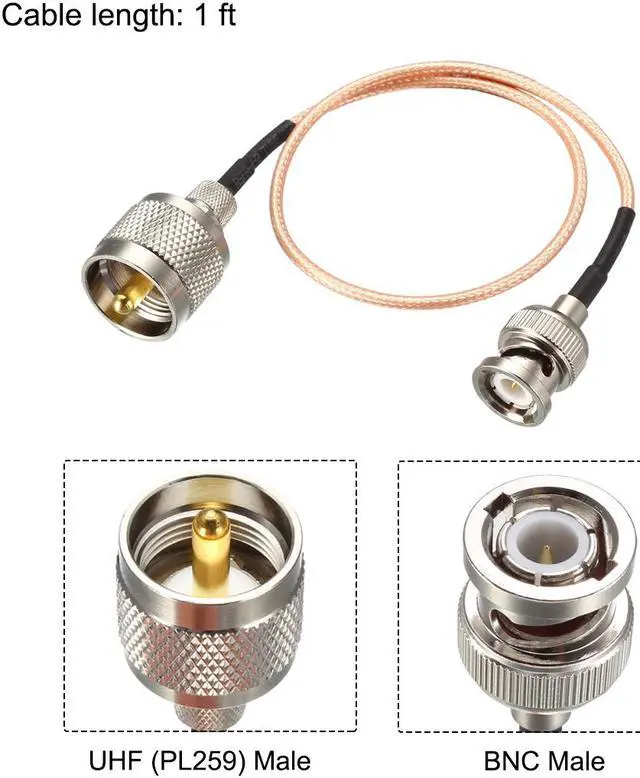 Alt view image 2 of 4 - UHF (PL259) Male to BNC Male Antenna Radio Cable RG316 Coax Cable 1 Feet