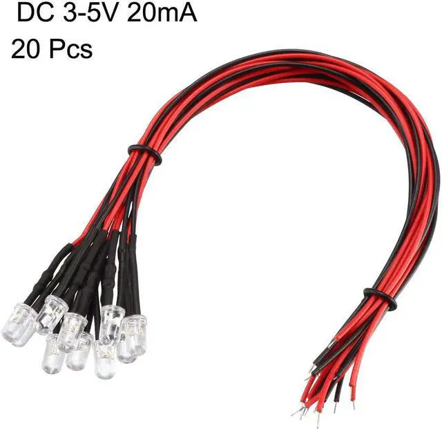 Alt view image 2 of 4 - Prewired LED Light , DC 3-5V 20mA - 5mm Red Pre-Wired Bulb Lamp ( 20PCS )