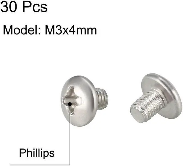 Alt view image 2 of 3 - Machine Screws, M3x4mm Phillips Truss Head Screw, 304 Stainless Steel, Fasteners Bolts 30Pcs