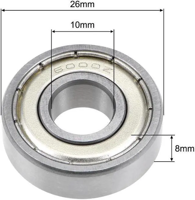 Alt view image 3 of 3 - 6000ZZ Deep Groove Ball Bearing 10x26x8mm Double Shielded ABEC-3 Bearings 5-Pack