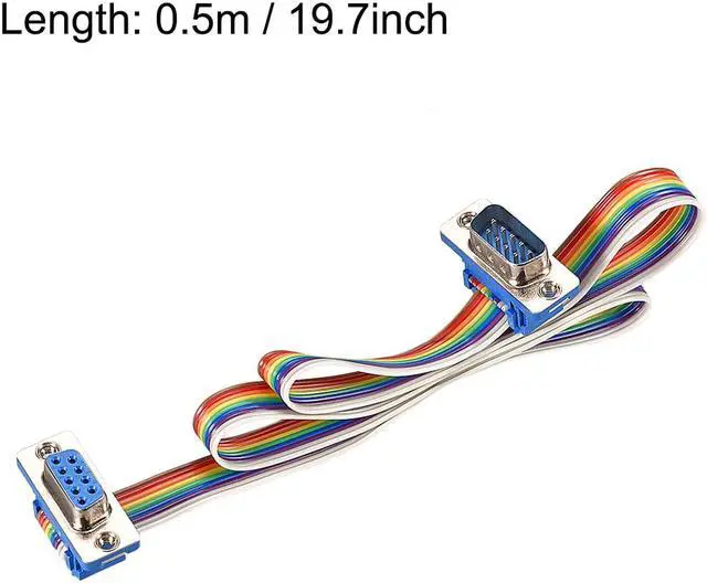 Alt view image 4 of 5 - IDC Rainbow Wire Flat Ribbon Cable DB9 Male to DB9 Female Connector 2.54mm Pitch 19.7inch Length